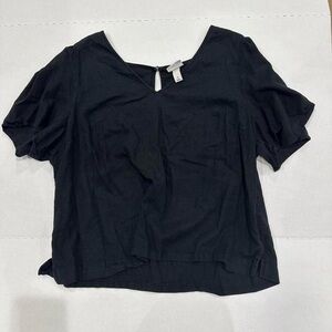 Ava & Viv Women’s Black Puff Sleeve Blouse Short Sleeve 1X V-Neck